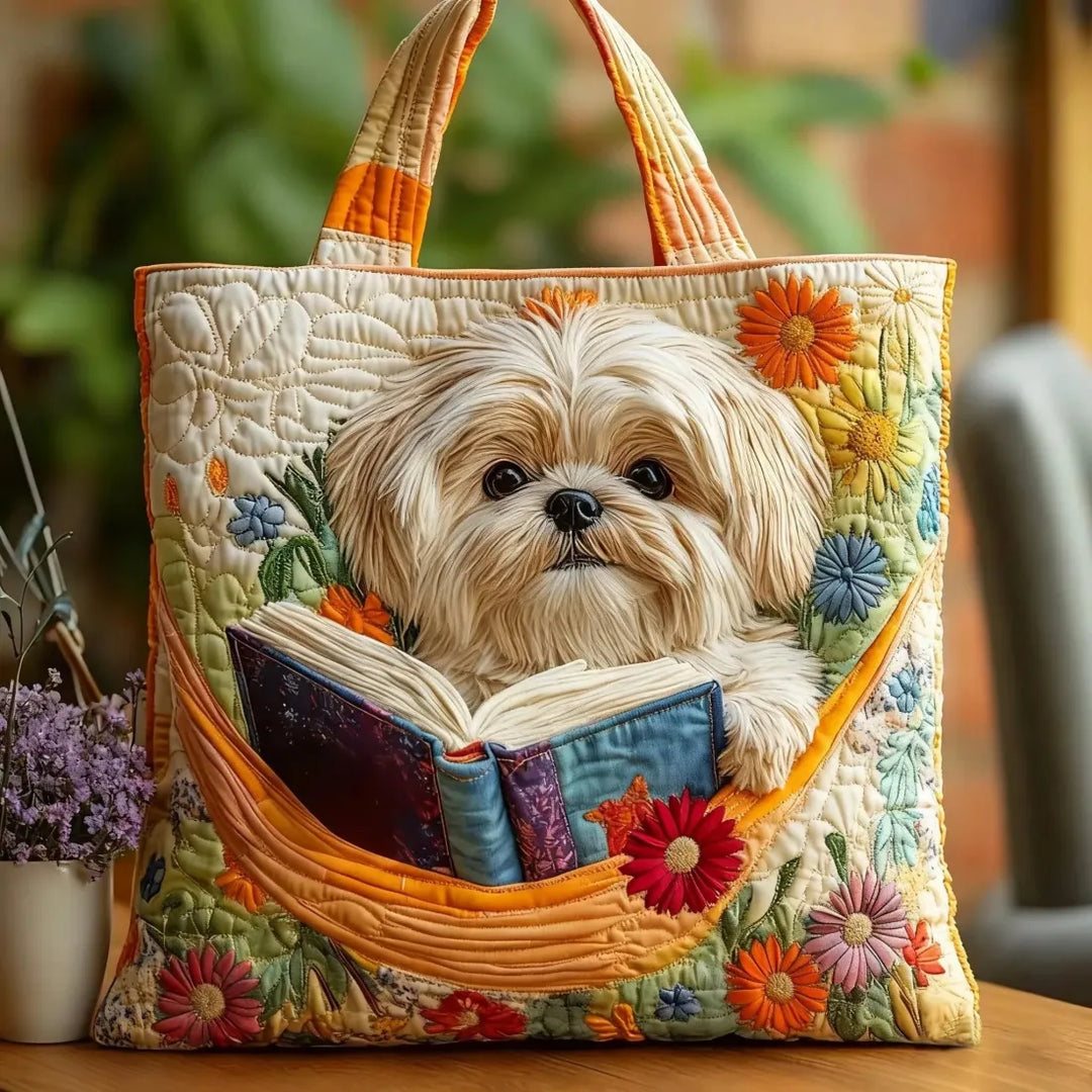 Taška Artisanal - Shih Tzu s Knihami a Květinami
