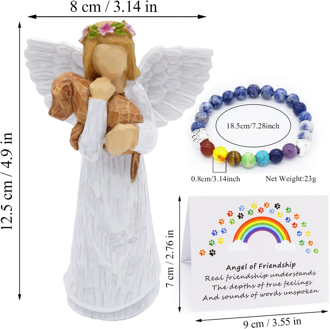 Pamětní souprava pro psy: soška anděla přátelství a náramek Chakra Rainbow Bridge