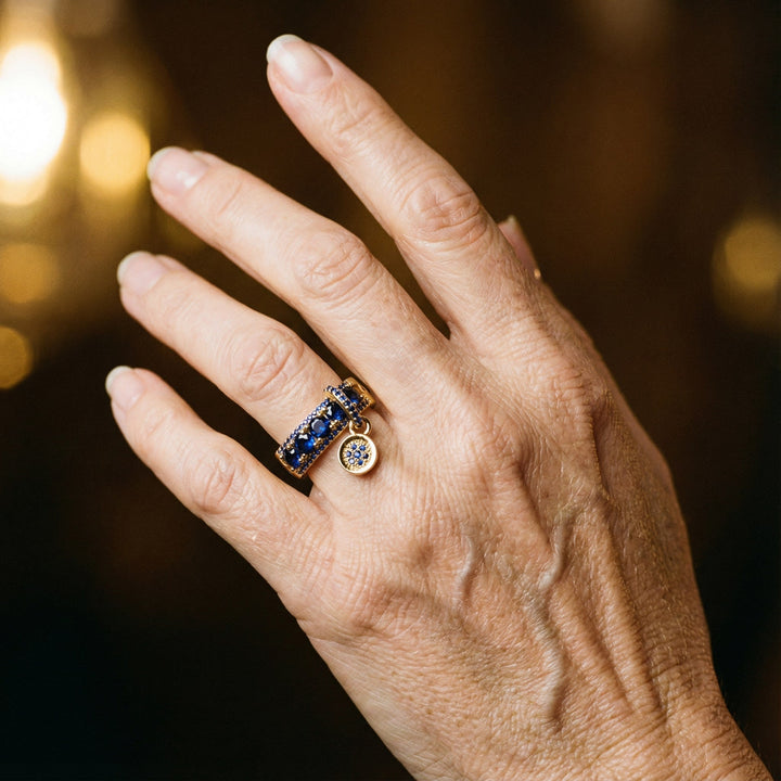 Vintage Prsten ze Zlata s Modrým Krystalem