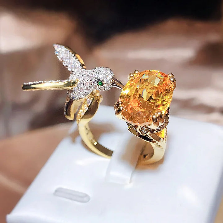 Nastavitelný prsten s drahokamem Colibri – Zirkon, pozlacený 14K