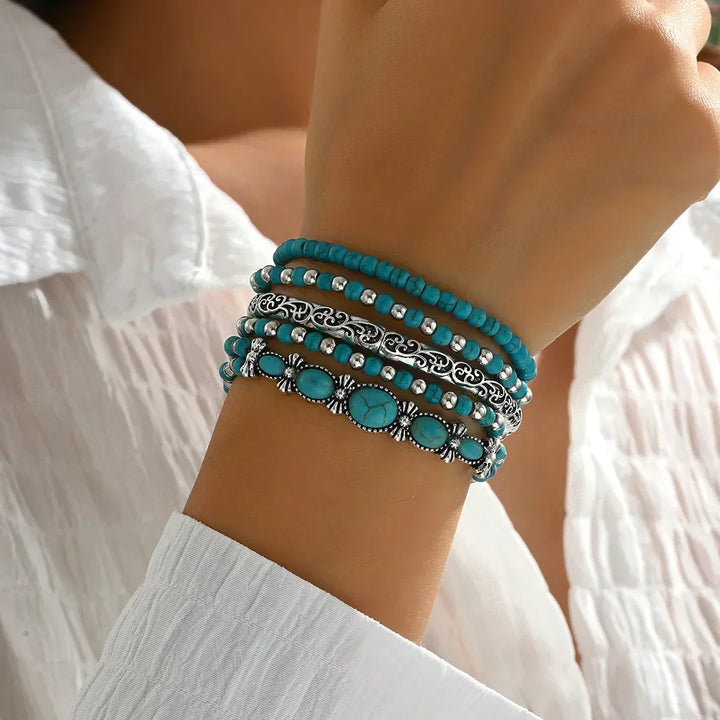 Sada Boho Náramků s Tyrkysovými Korálky