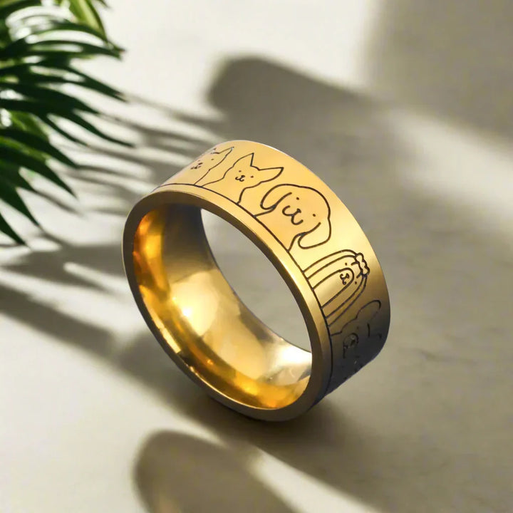 Široký prsten pro ženy - Design s gravírovanými motivy psů