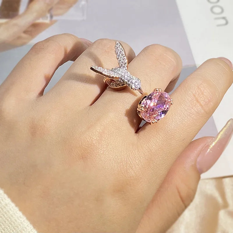Nastavitelný prsten s drahokamem Colibri – Zirkon, pozlacený 14K