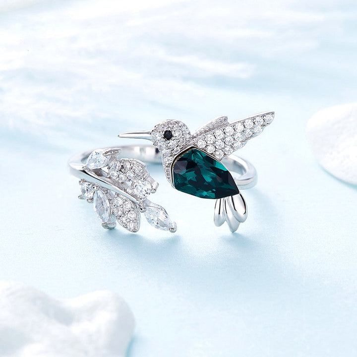 Nastavitelný Prsten Kolibřík se Zářivými Krystaly